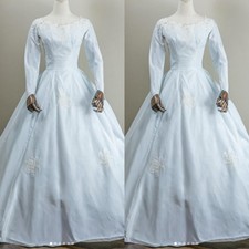 Victorian Vintage Satin White Wedding Dresses Long Sleeve Scoop Neck Bridal Gown