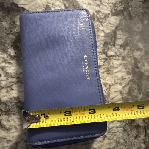 Coach Zip Around Wallet Wristlet Pouch Case Purple / Blue Crossgrain Leather - Picture 9 of 9