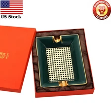 Green Cigar Ashtray Ceramic for 2 cigar Tobacco Ashtray Rectangle W/ Gift Box