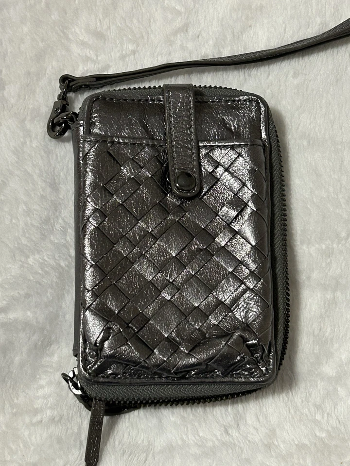 Elliot Lucca silver pewter Woven Leather Organizer Wristlet Wallet - Image 2 of 4