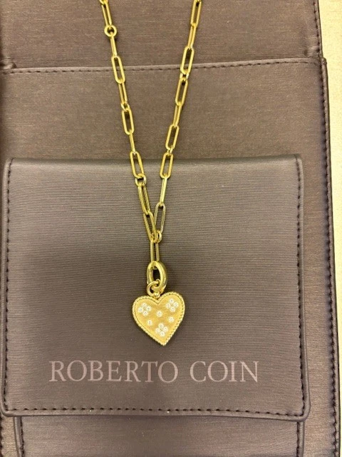 Roberto Moneda 18K Princesa Veneciana Diamante Corazón Colgante 16" Clip Collar Foto 2 de 4