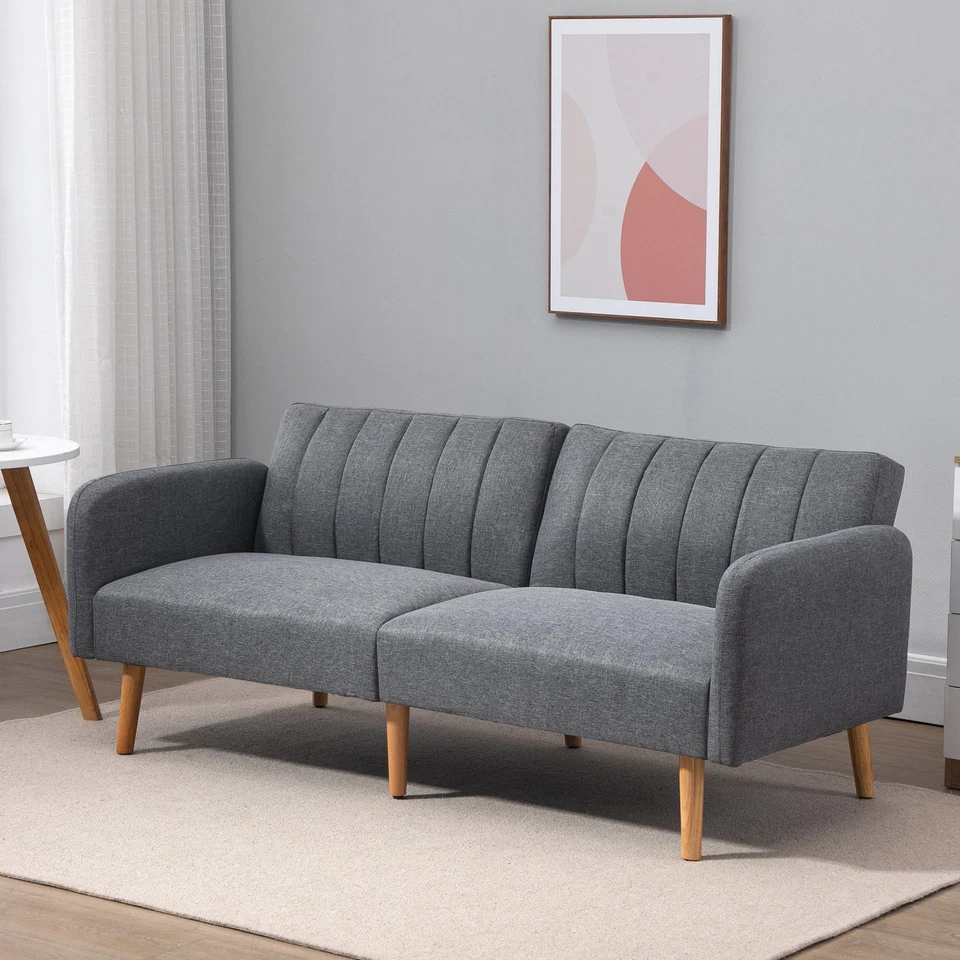 HOMCOM Schlafsofa Klappsofa 2-Sitzer Stoffsofa Sofa mit Schlaffunktion Grau - Bild 2 von 4