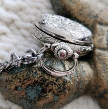 Pocket Watch Silver Necklace With Cord Chain Beautiful Engraving