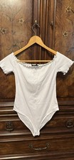 Forever 21 White Off Shoulder Short Sleeve Ruffle Bodysuit/One Piece, Women S