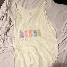 ROXY Womens S White Cotton Knit Scoop Neck Sl...