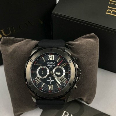 Bulova Marine Star 98B259 Black Dial Black Rubber Chronograph Men's Watch 44MM