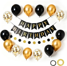 Black Gold Birthday Decorations for Men with Happy Birthday Banner Circle Dots G