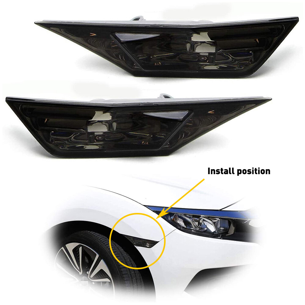 Smoked LED Side Marker Turn Signal Light White for 2016-2021 Honda Civic