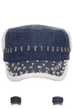 ScarvesMe Women Men Unisex Premium Faux Fur Stone Stud Blue Jean Baseball Cap