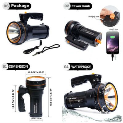 Linterna Portátil de Mano 6000 Lúmenes USB Recargable Super Brillante LED 35W