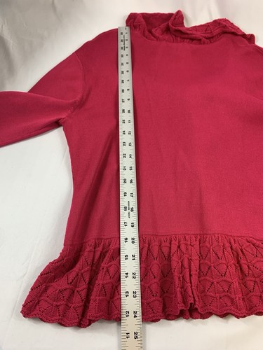 VTG Bloomingdale's Women's XL Sweater Red Low V Neck Crochet Ruffles Bell Sleeve - Picture 7 of 13