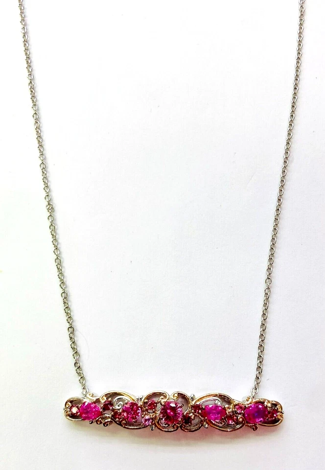 Collar HSN Gems Por Michael Valitutti Plata Esterlina Zafiro Rosa Barra 18" Foto 2 de 4