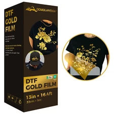 QOMOLANGMA 13in x 16.4ft DTF Gold Foil Film Roll Cold Peel US Stock