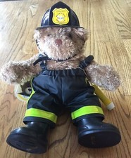 NWT Build A Bear Workshop Plush Fireman Firefighter pants boots helmet lights up
