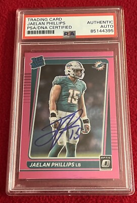 JAELAN PHILLIPS Dolphins Signed 2021 DONRUSS PINK OPTIC RC Card PSA 85144395