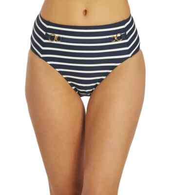 La Blanca Navy Capri Stripe Belted High Waist Bikini Bottom