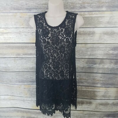 IRO Size 36/S Helena Lace Sleeveless Tunic Top Black Split Sides Classy