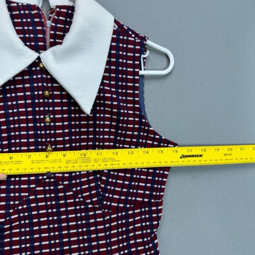Vintage 60s Mini Dress Womens Small Mod Collar Babydoll Kidcore Striped Maroon - Picture 5 of 18