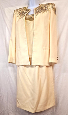 Damen Nolan Miller ''Dynasty Collection'' 3-teiliger cremefarbener Anzug. Größe 6. (gebraucht)