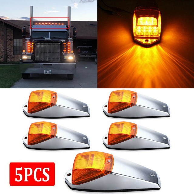 5x Amber 17 LED Chrome Cab Roof Marker Light for Peterbilt Kenworth