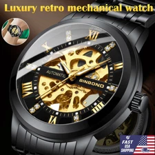 Luxury Men's Stainless Steel Skeleton Automatic Classic Mechanical Wrist Watch