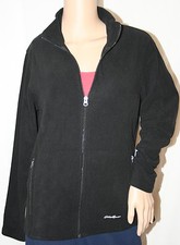 EDDIE BAUER SOFT FLEECE OUTERWEAR JACKET ZIP PACKABLE BLACK CARDIGAN M