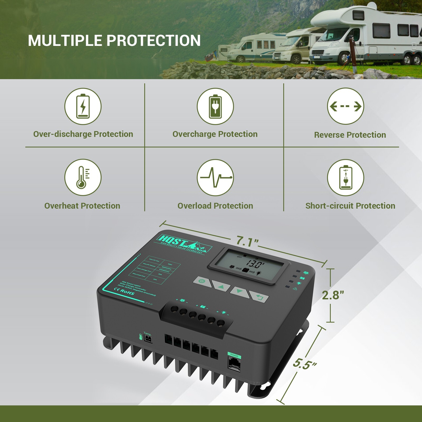 HQST 20A 12/24V MPPT Solar Charge Controller for Gel Sealed Flooded and Lithium 