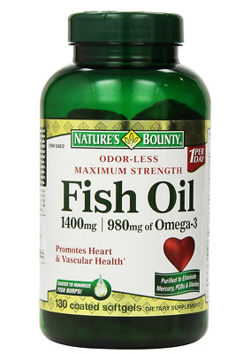 Nature's Bounty ODOR-LESS Fish Oil 1400mg. 980mg Omega-3.(130 Coated Softgels)