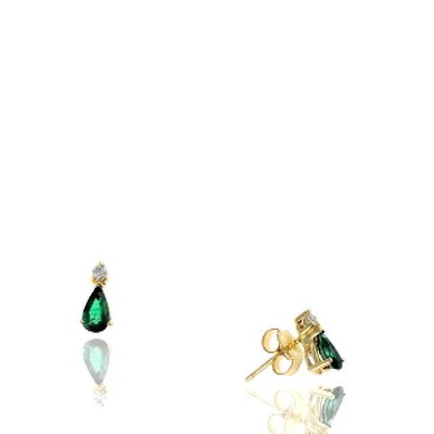 .44 TCW Natural Pear Shape Emerald & Diamond 14K Yellow Gold Stud Earrings
