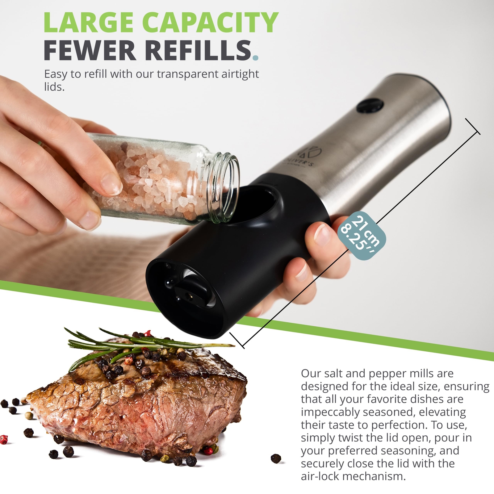 Oliver's Kitchen ® Electric Salt and Pepper Grinders Rechargeable USB Dock eBay