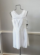 BCBG MAXAZRIA "Elvita" White Cotton Eyelet Cutout Opened Back Dress Size 8