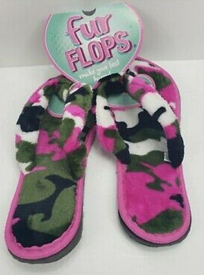 Fur Flops soft camo green pink Make Your Feet Happy Pedicure Sandals Flats | eBay
