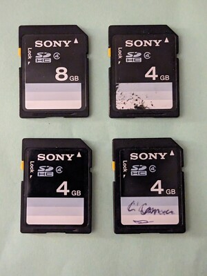 Lot Of 4 Sony SD SDHC Memory Cards - 4GB x 3 + 8GB
