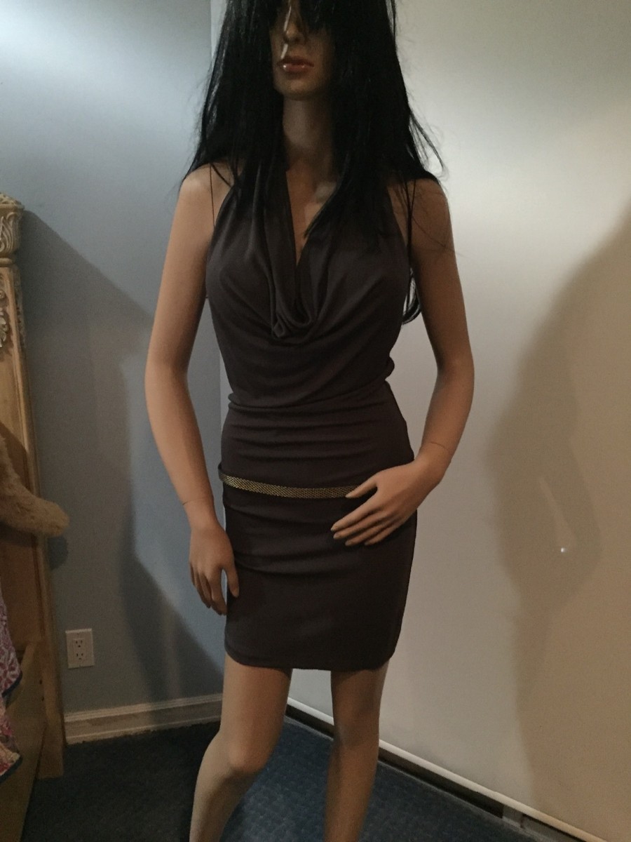 Haute Hippie Slate Gray Jersey Draped Cowl Neck Fixed Chain Belt Halter  Dress