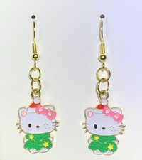 Gold Hello Kitty Christmas Tree Drop Dangle Earrings