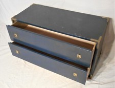 VINTAGE MID CENTURY REGENCY BRASS BOUND 2 DRAWER CAMPAIGN CHEST