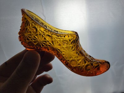 SHOE SLIPPER AMBER Vintage CUT/PRESSED COLORED Glass Toothpick Holder ...