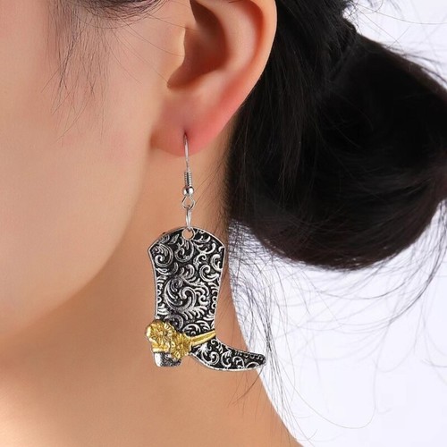Fashion Rose Flower Boot Shape Earrings Unique Ear Jewelry Alloy Texture - Picture 6 of 8