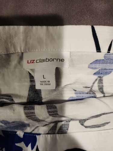 Liz Claiborne Crop Top L White with Floral Pattern Cap Sleeve - Picture 3 of 7
