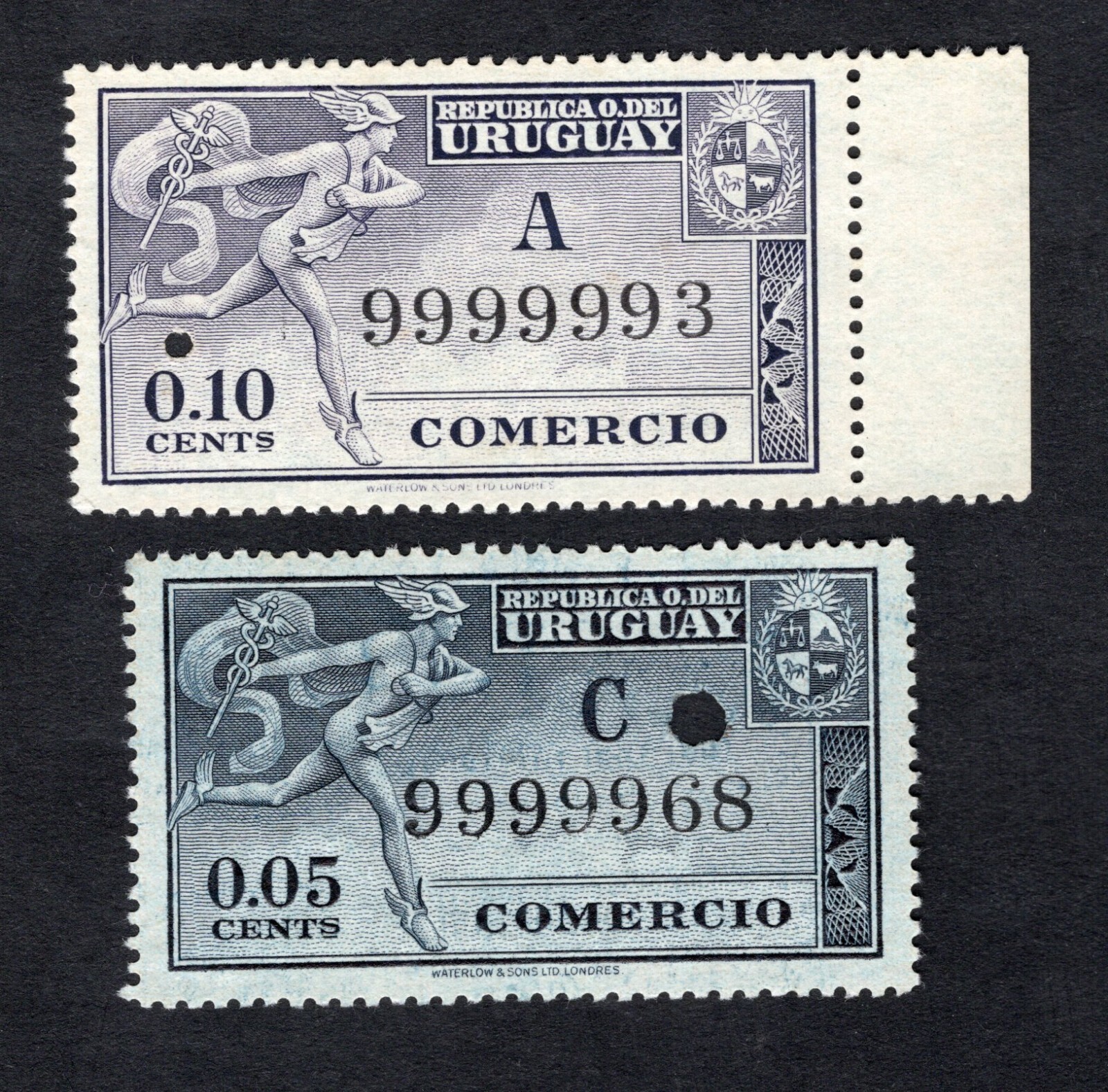 Uruguay 1930th 2 stamps Mi#Revenue 0.05+0.10 Cts PROOF R MNH