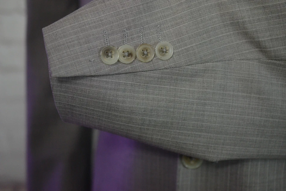 Jhane Barnes Mens Brown Stripe Wool 2 Piece Suit 46R Jacket 36x31 Pant Foto 3 de 4