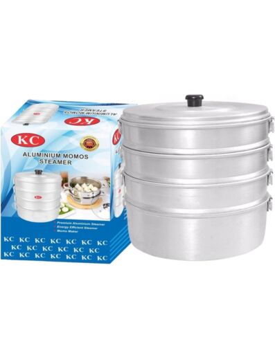 5Ltr Aluminum Momo Steamer Dumpling Maker Modak Maker Poaching Pan 4 Tier - Picture 2 of 5