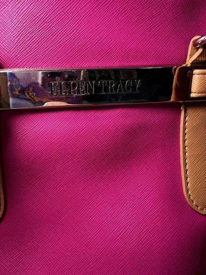 Ellen Tracy Pink/Brown Shoulder Purse Two Straps 3 Compartments Zip Closure - Imagem 2 de 4