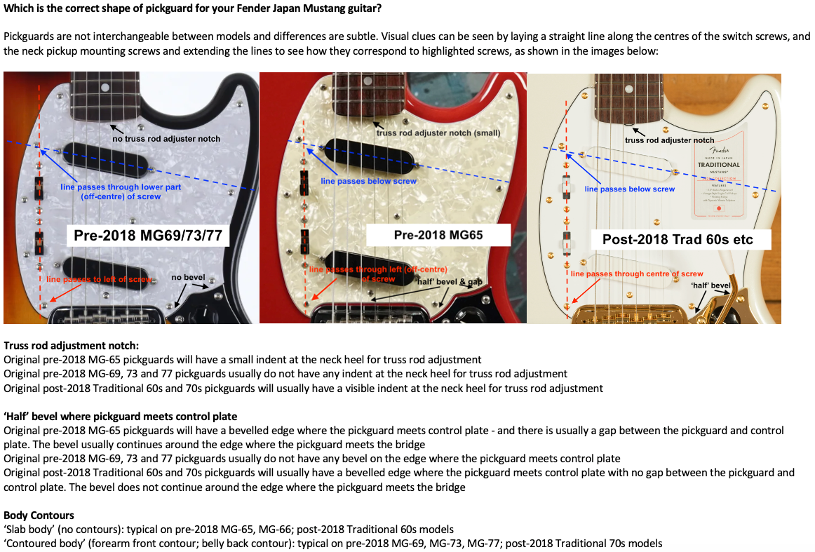 Pickguard for Fender JAPAN Mustang MiJ MG65/69/73 Traditional 60s