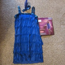 NEW Medium 8/10 Fabulous Flapper Blue Fringed Sequin Dress & Head Piece Costume