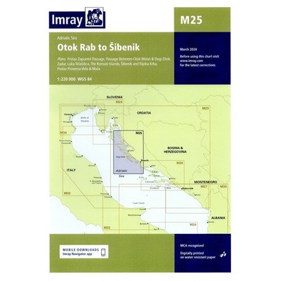 Croatia, Adriatic Sea Nautical Chart M25: Otok Rab to Sibenik sailing ports
