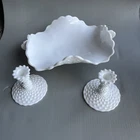Vintage Fenton Milk Glass Daisy and Button Pedestal Bowl White Handles Ruffled