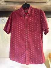Eddie Bauer Shirt Mens TL Maroon Allover Fish Print Short Sleeve Classic Fit