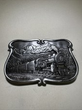 Steam Locomotive Train Railroad Old West Scene Bergamot Vintage Belt Buckle