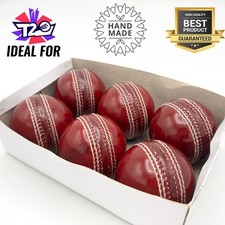 Pack of 6 Red Leather T20 Cricket Hard Balls Match Quality Hand Stitched Ball